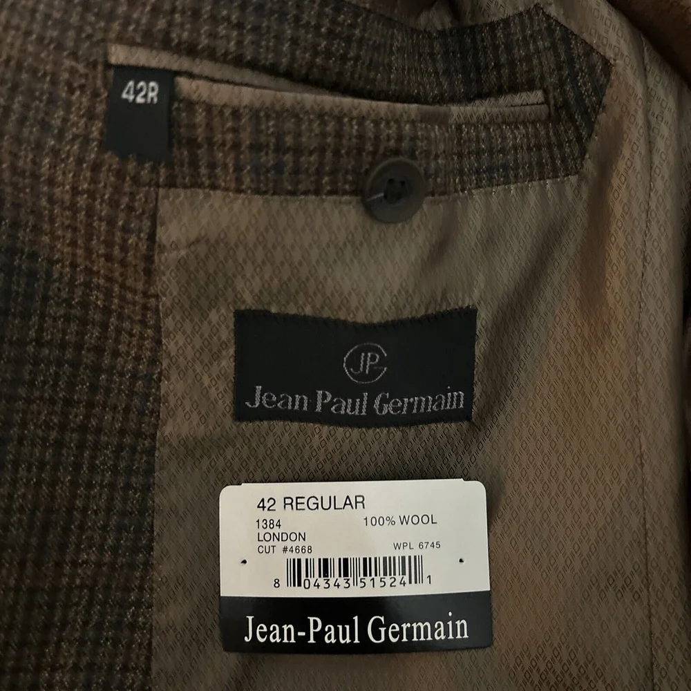 Jean Paul Germain 42R Brown Checks Wool Two Button Blazer Vented
